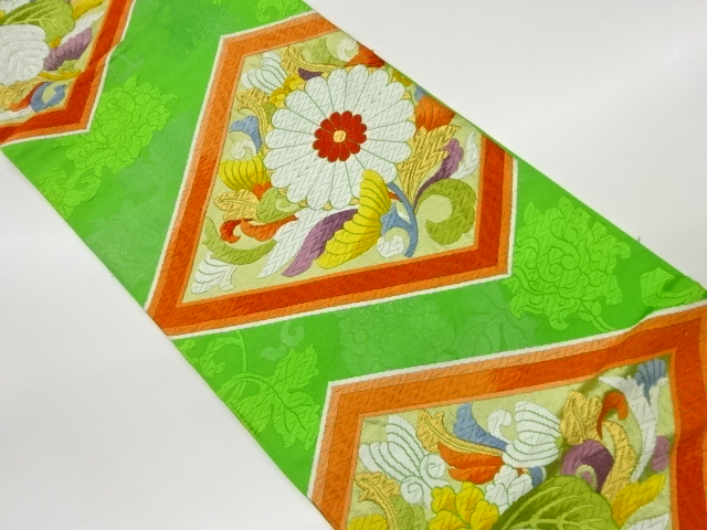 菱に菊・桐模様織出し袋帯